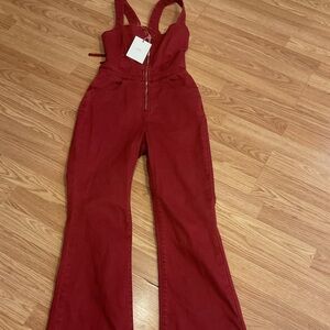 NWT-FREE PEOPLE CRVY SZ.2 ONE PIECE RED JUMPSUIT OPEN BACK 32x31